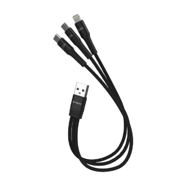 3 in1 Çoklu Şarj Kablosu USB-A to 2x Type-C + 1x Lightning - 22cm - Görsel 3